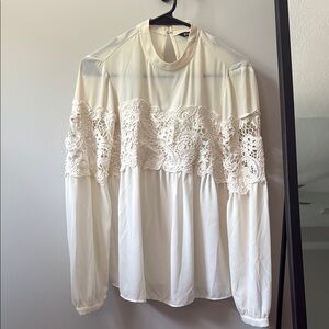Express Cream Lace Long Sleeve Blouse